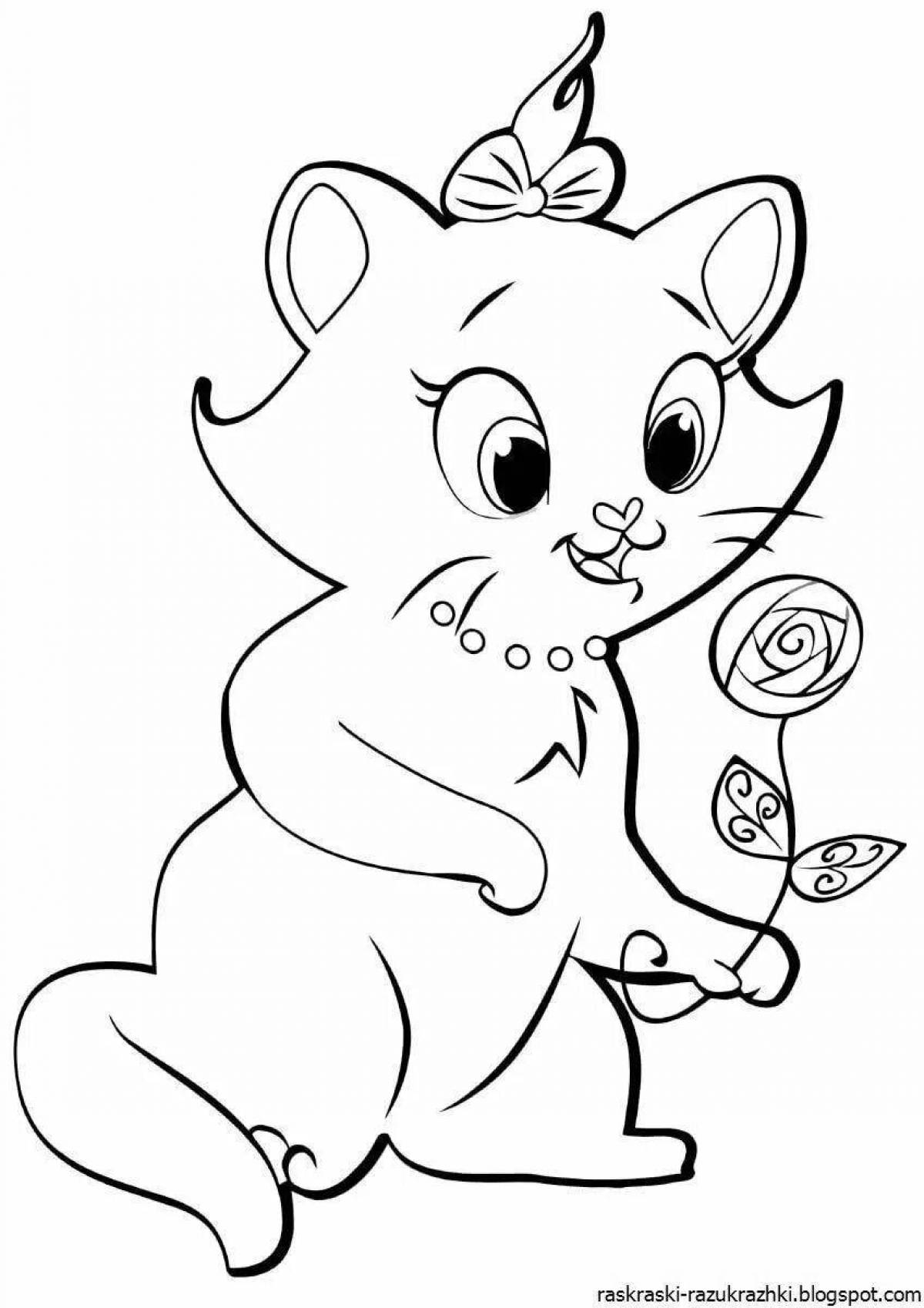Happy coloring page cat для детей 4-5 лет