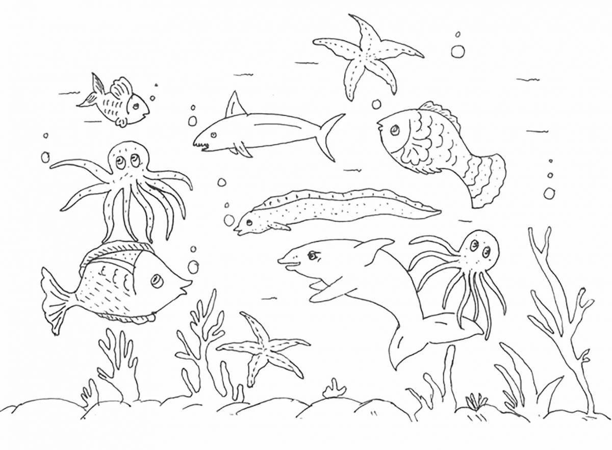 Serene marine life coloring book