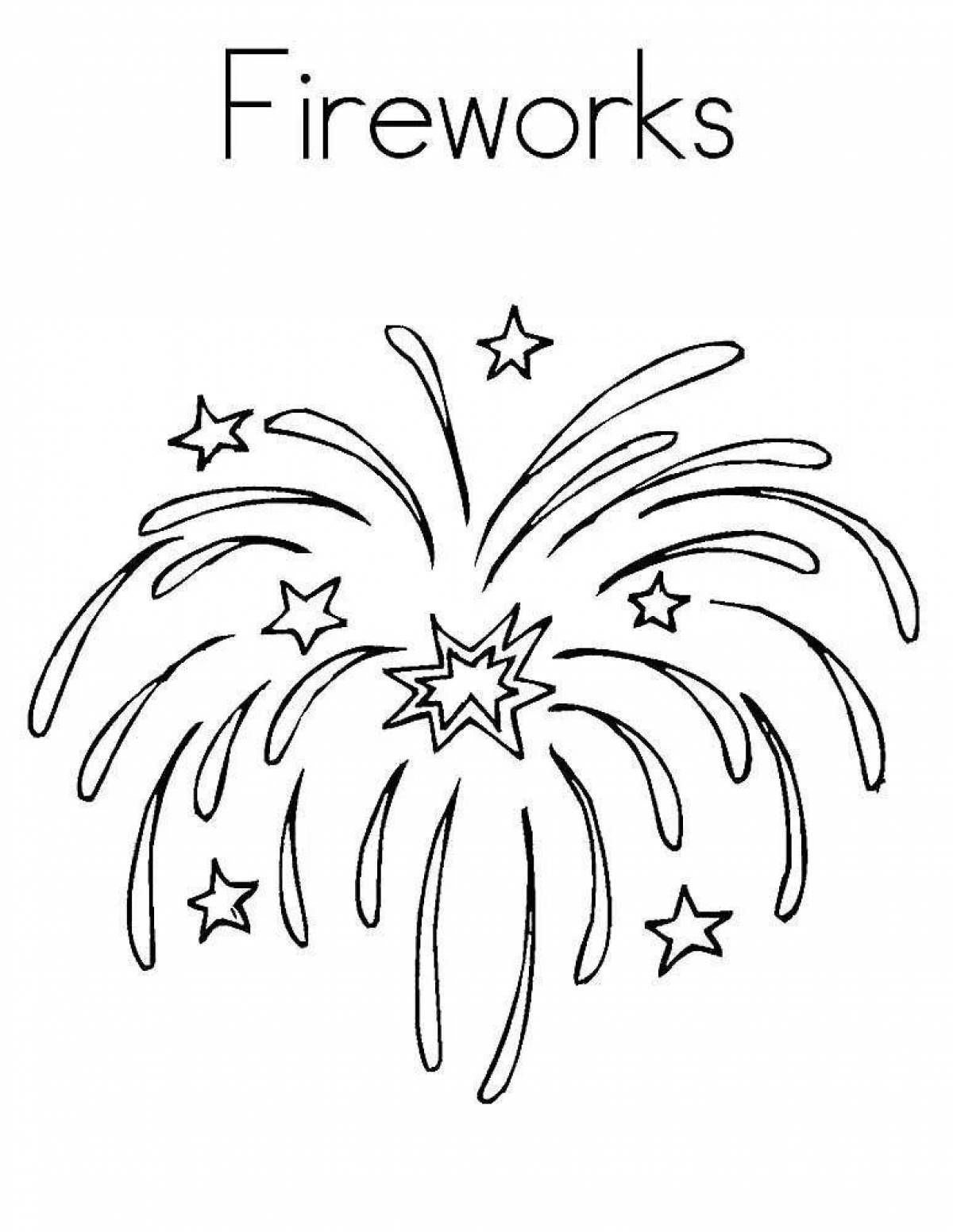 Glowing fireworks coloring page