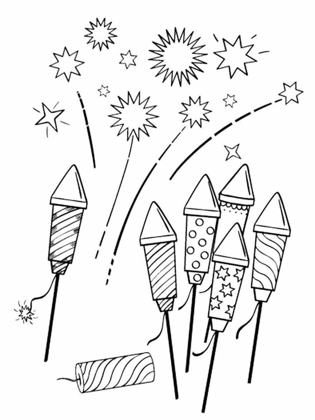 Coloring book flaming fireworks