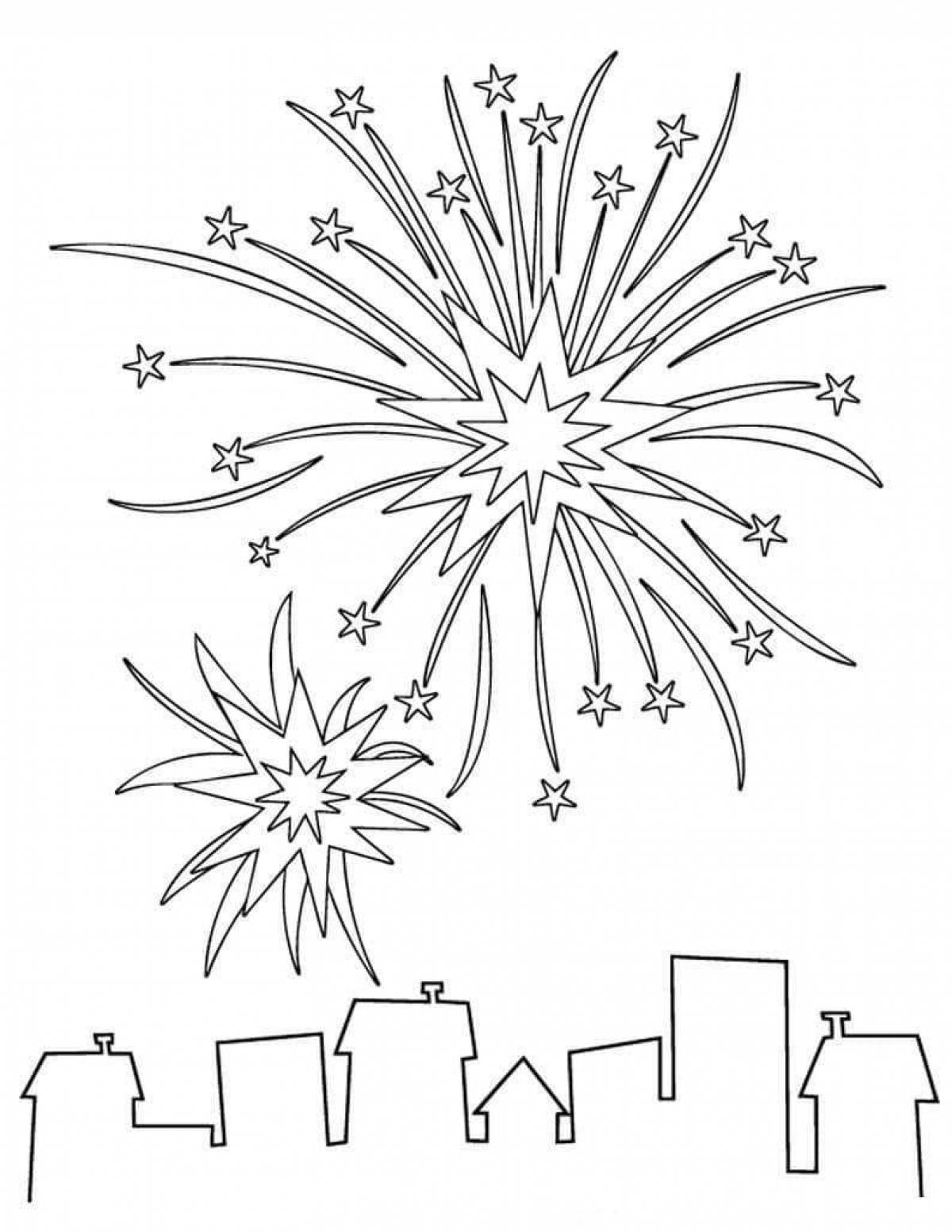 Glittering fireworks coloring page