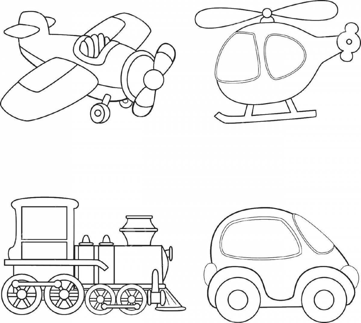 Colorful modes of transport coloring book