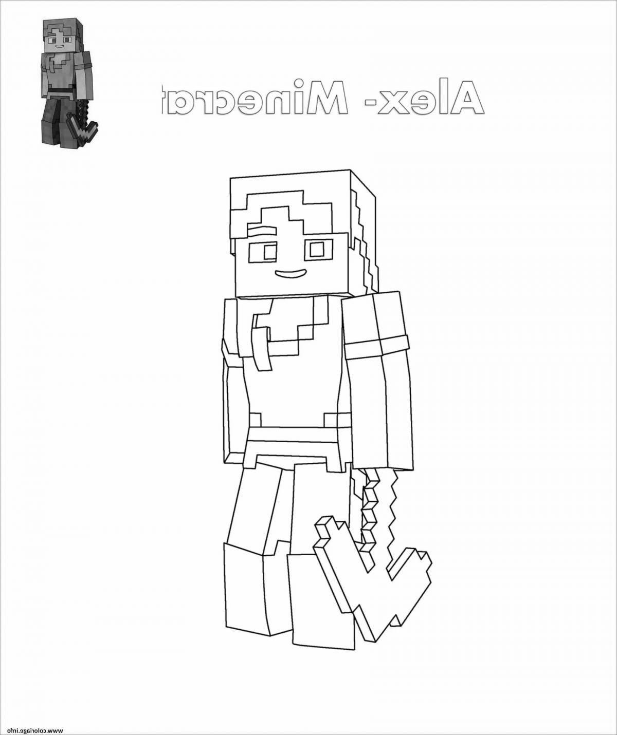 Colorful alex minecraft coloring page