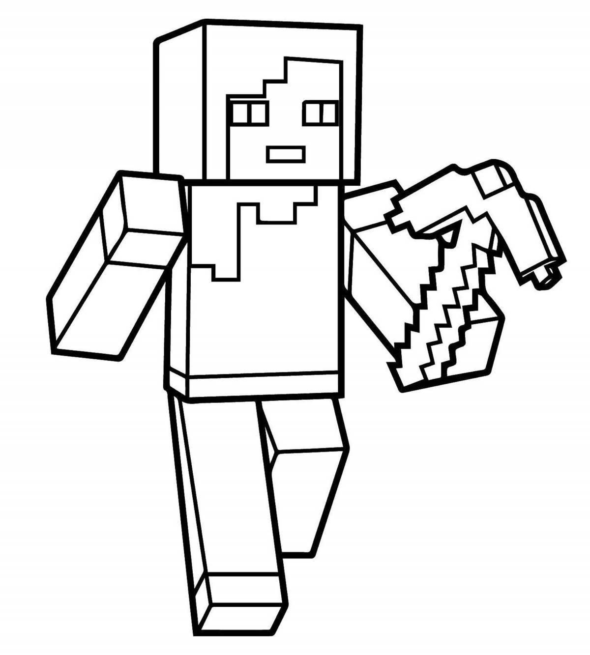 Glitter minecraft alex coloring page