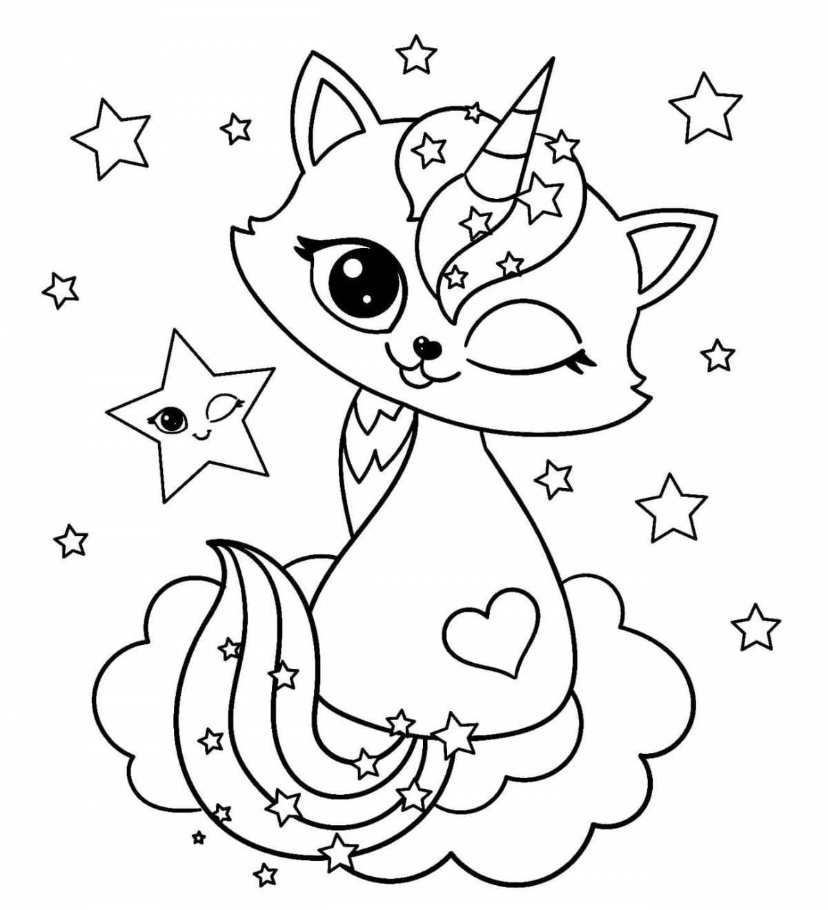 Elegant unicorn kitty coloring book