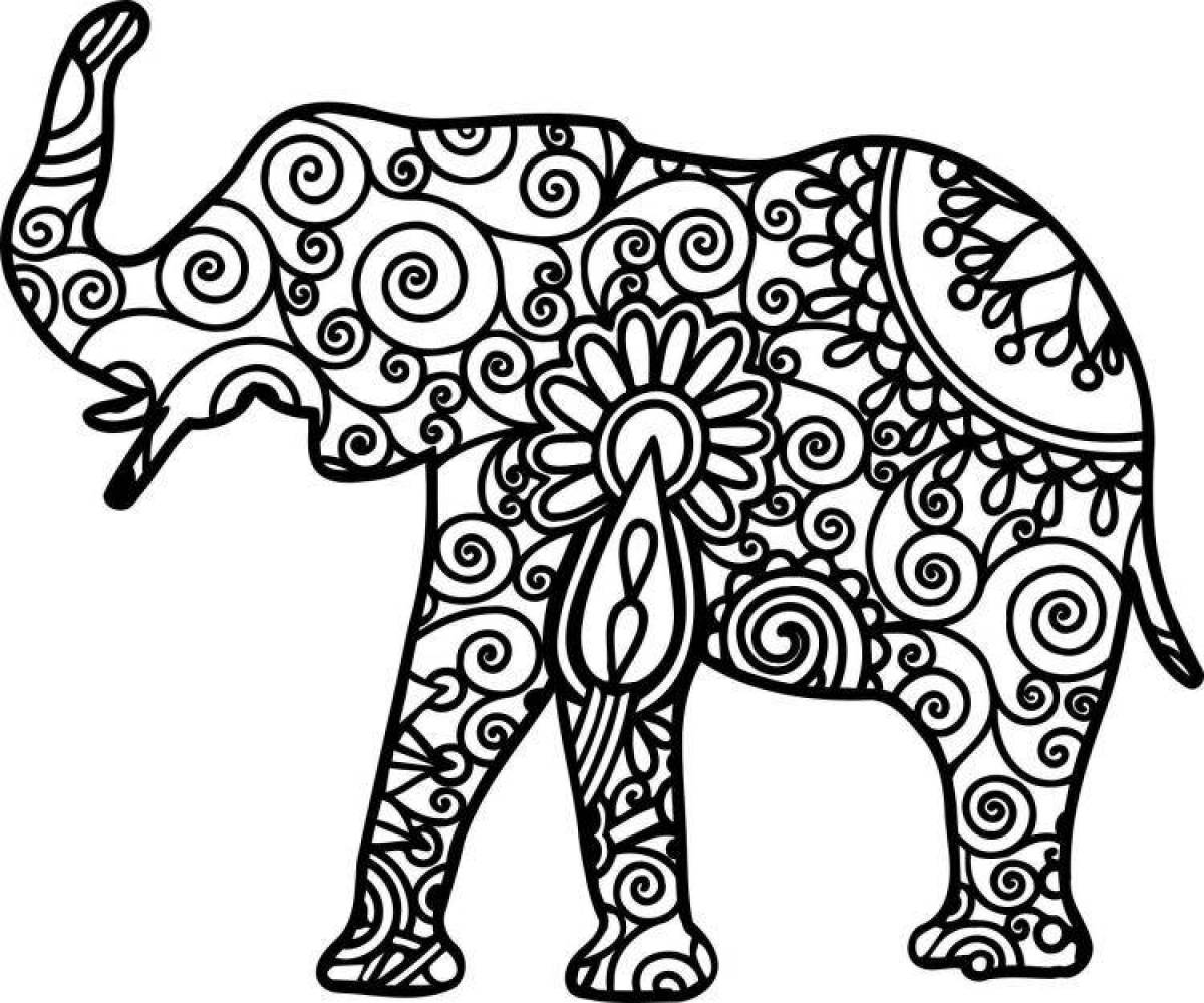 Majestic anti-stress elephant coloring book