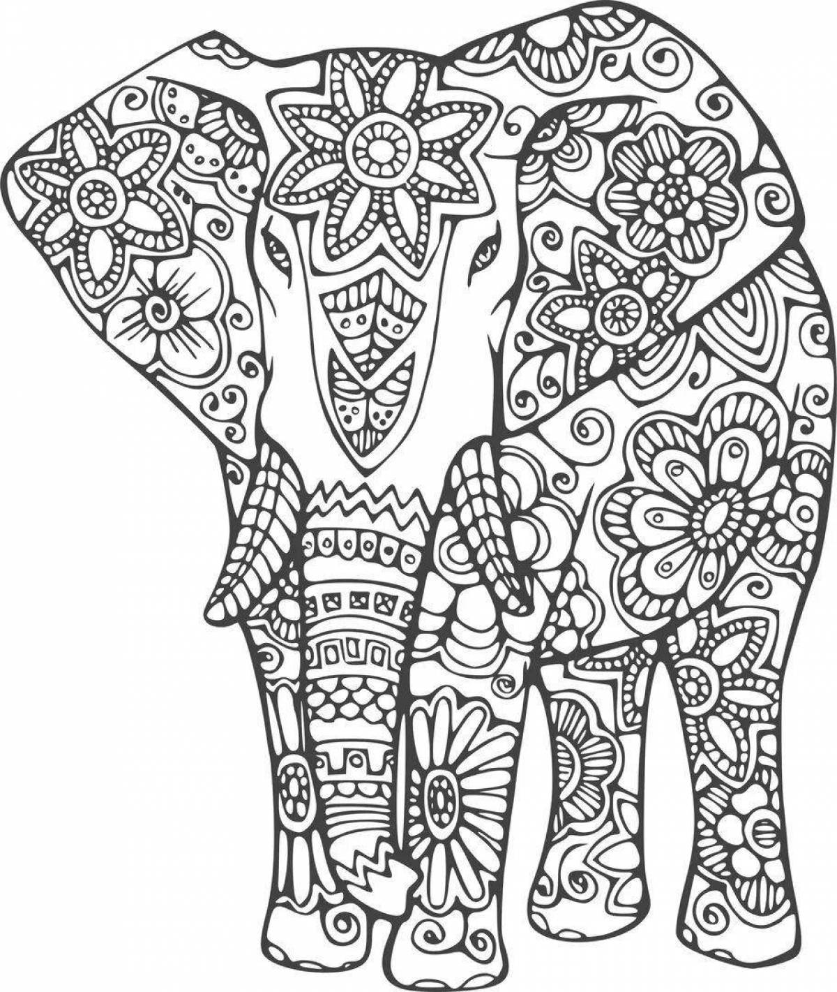 Безмятежная раскраска антистрессовый слон