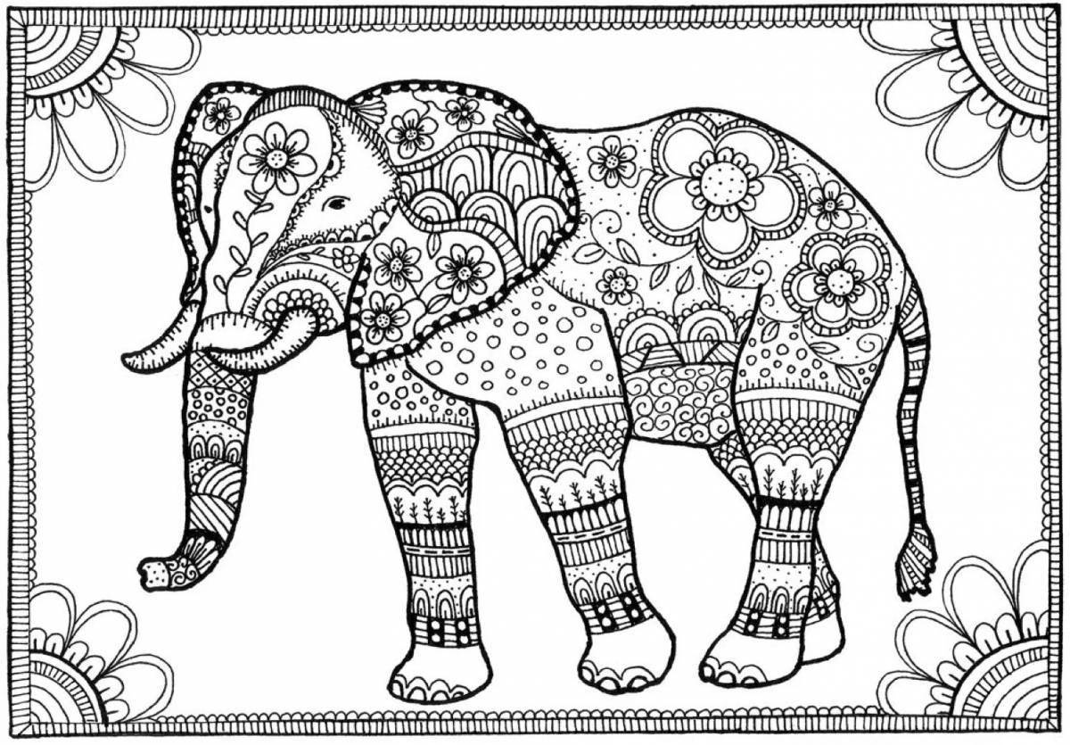 Радостная раскраска антистрессовый слон