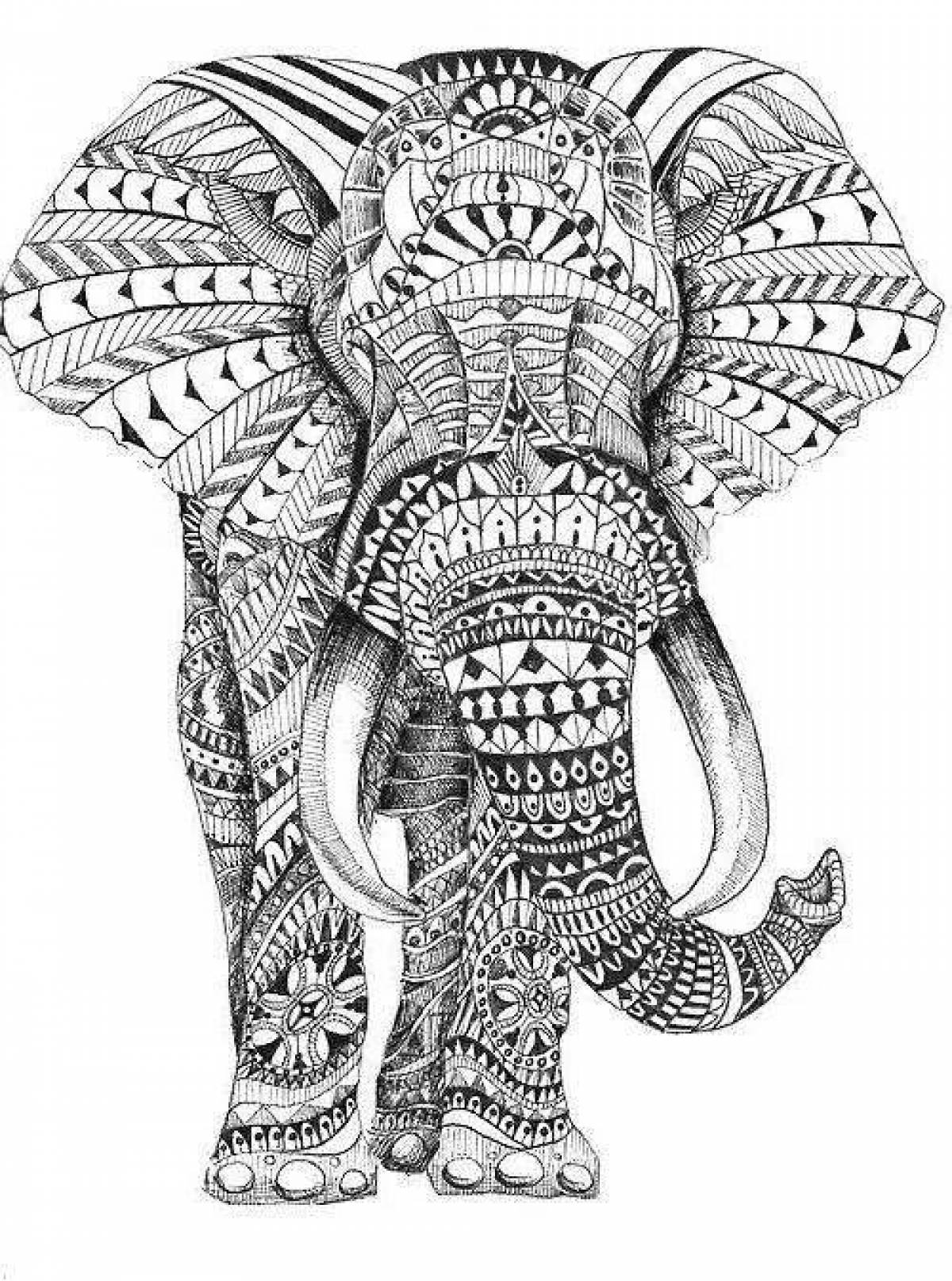 Яркая раскраска антистрессовый слон