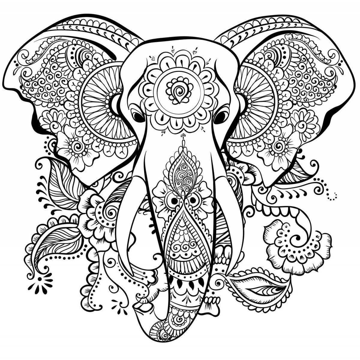 Luminous anti-stress elephant coloring book