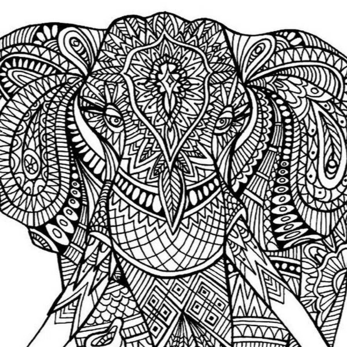 Shiny anti-stress elephant coloring book