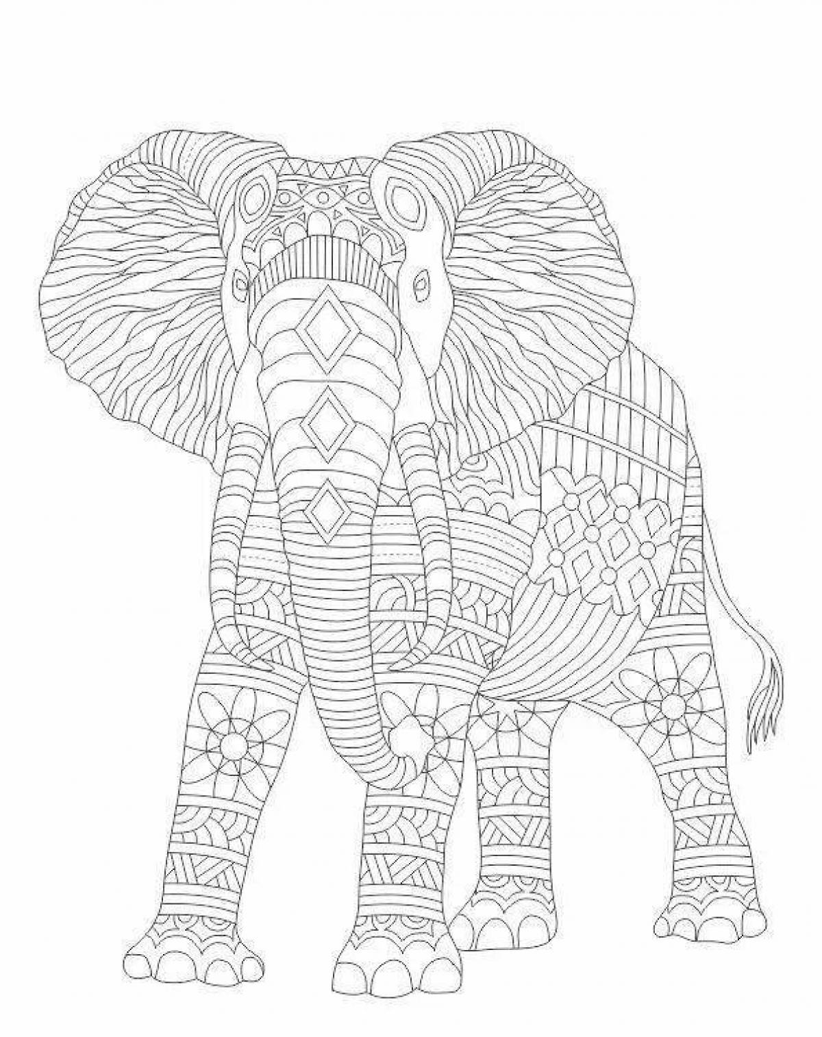 Elegant anti-stress elephant coloring book