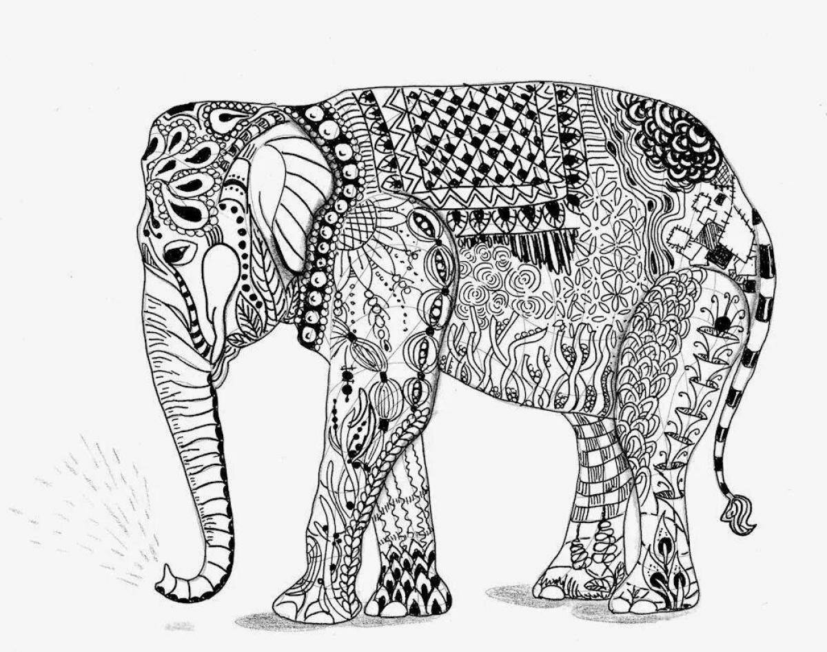 Грациозная раскраска антистрессовый слон