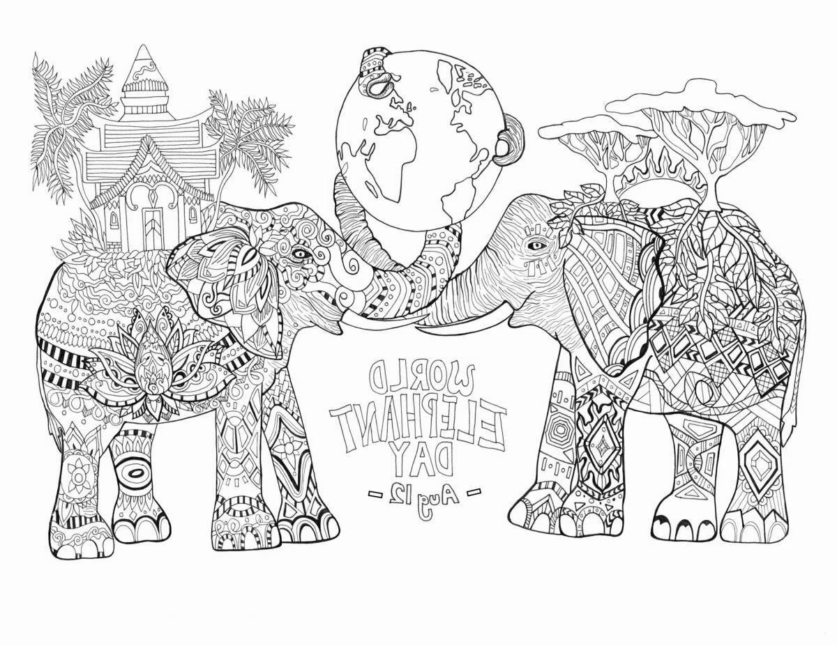 Великодушная раскраска антистрессовый слон