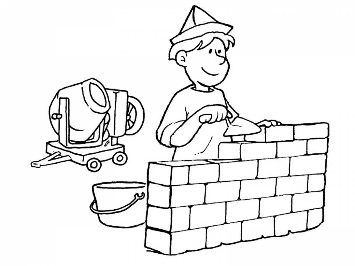 Coloring book cheerful builder