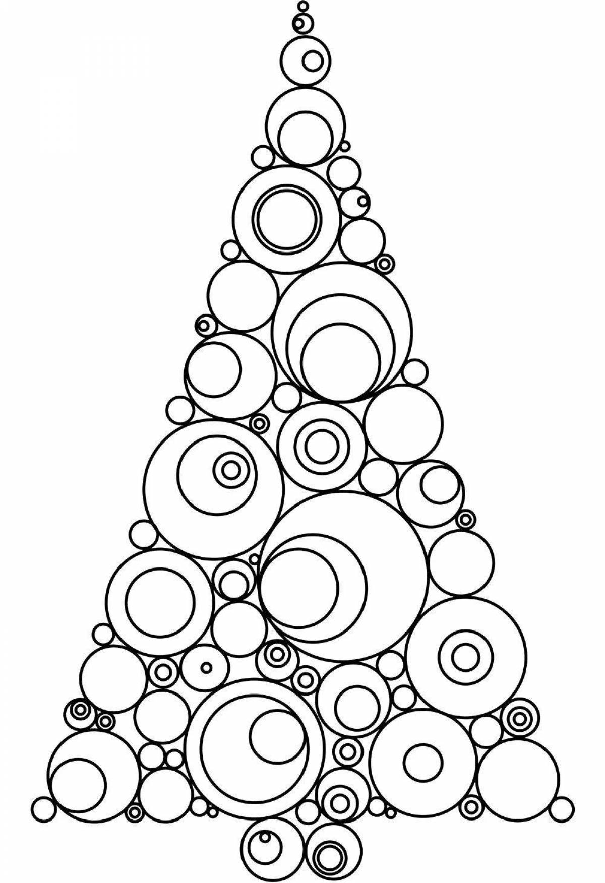 Красочная раскраска рождественская елка с шарами