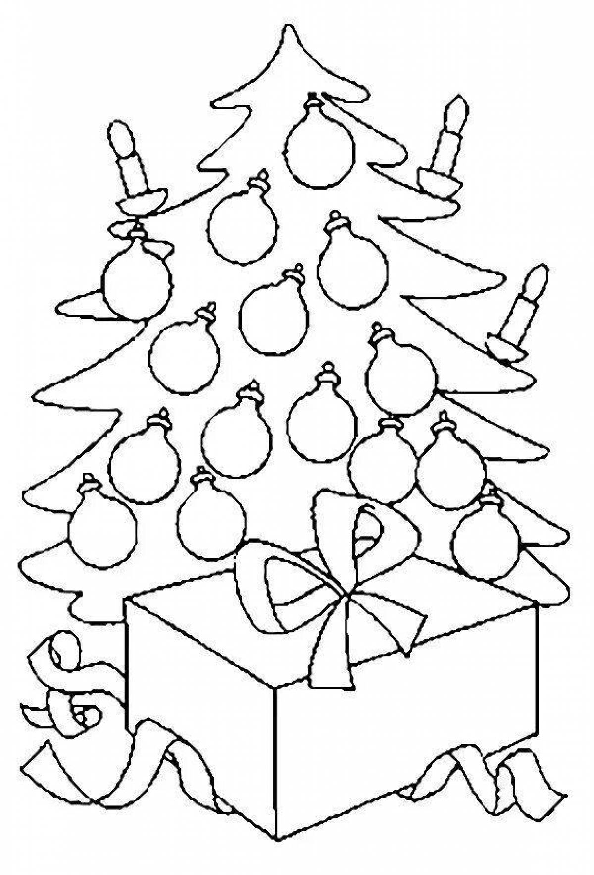 Радостная раскраска рождественская елка с шариками