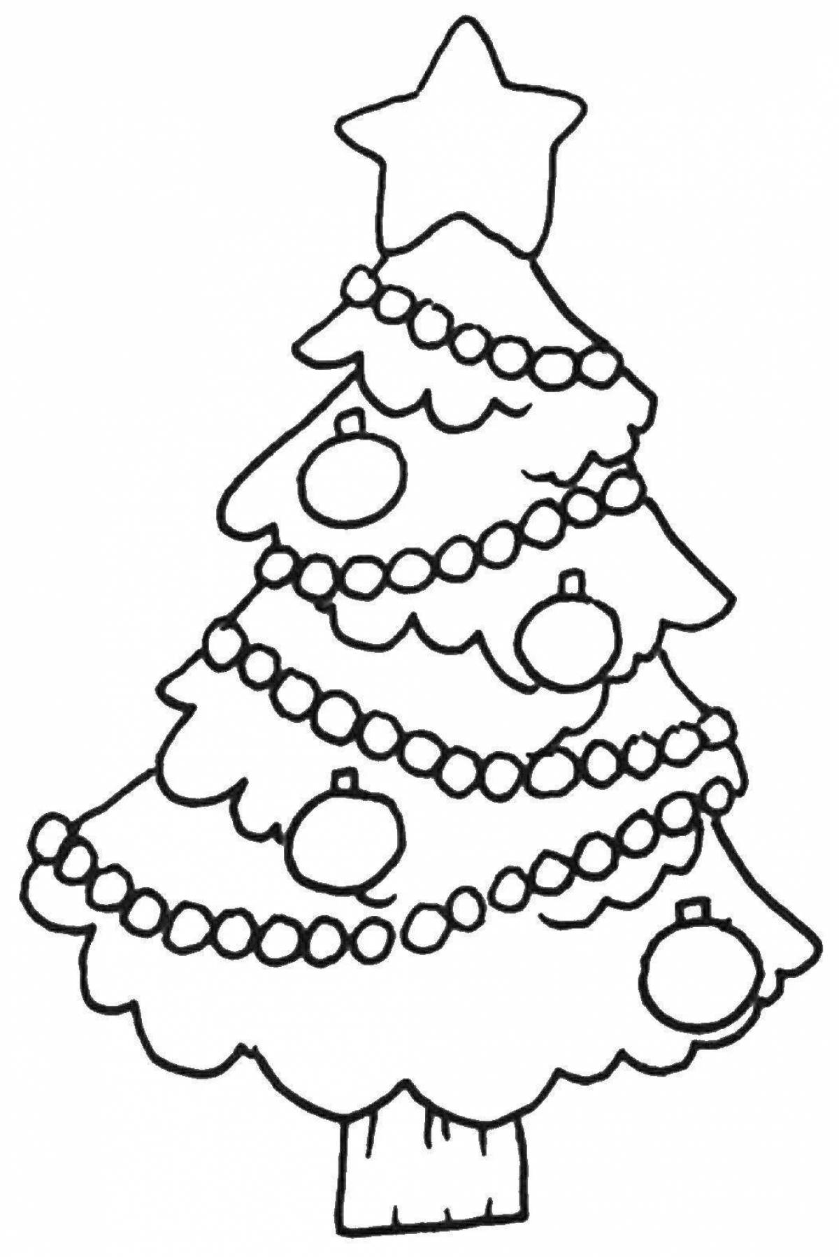 Яркая раскраска рождественская елка с шарами