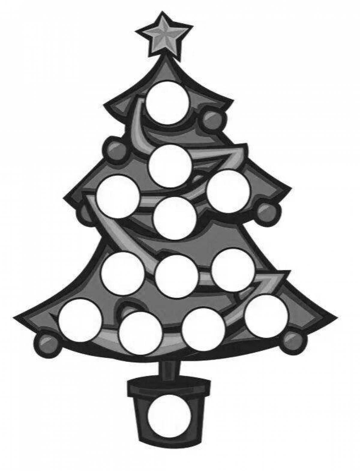 Блестящая раскраска рождественская елка с шарами
