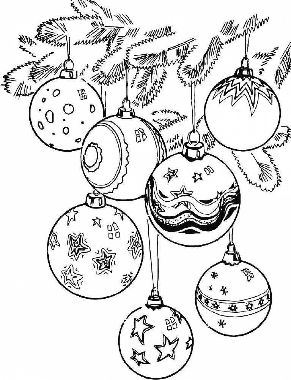 Сверкающая раскраска рождественская елка с шариками