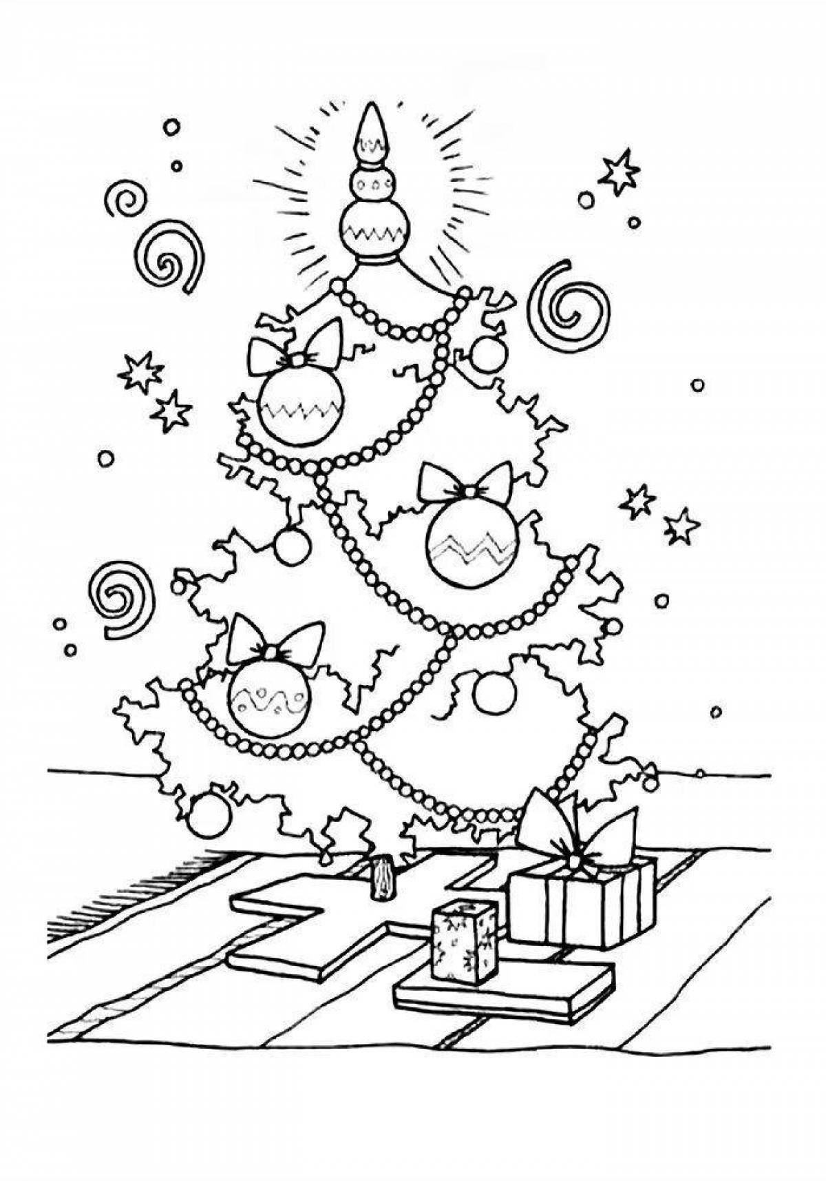 Мерцающая раскраска рождественская елка с шарами