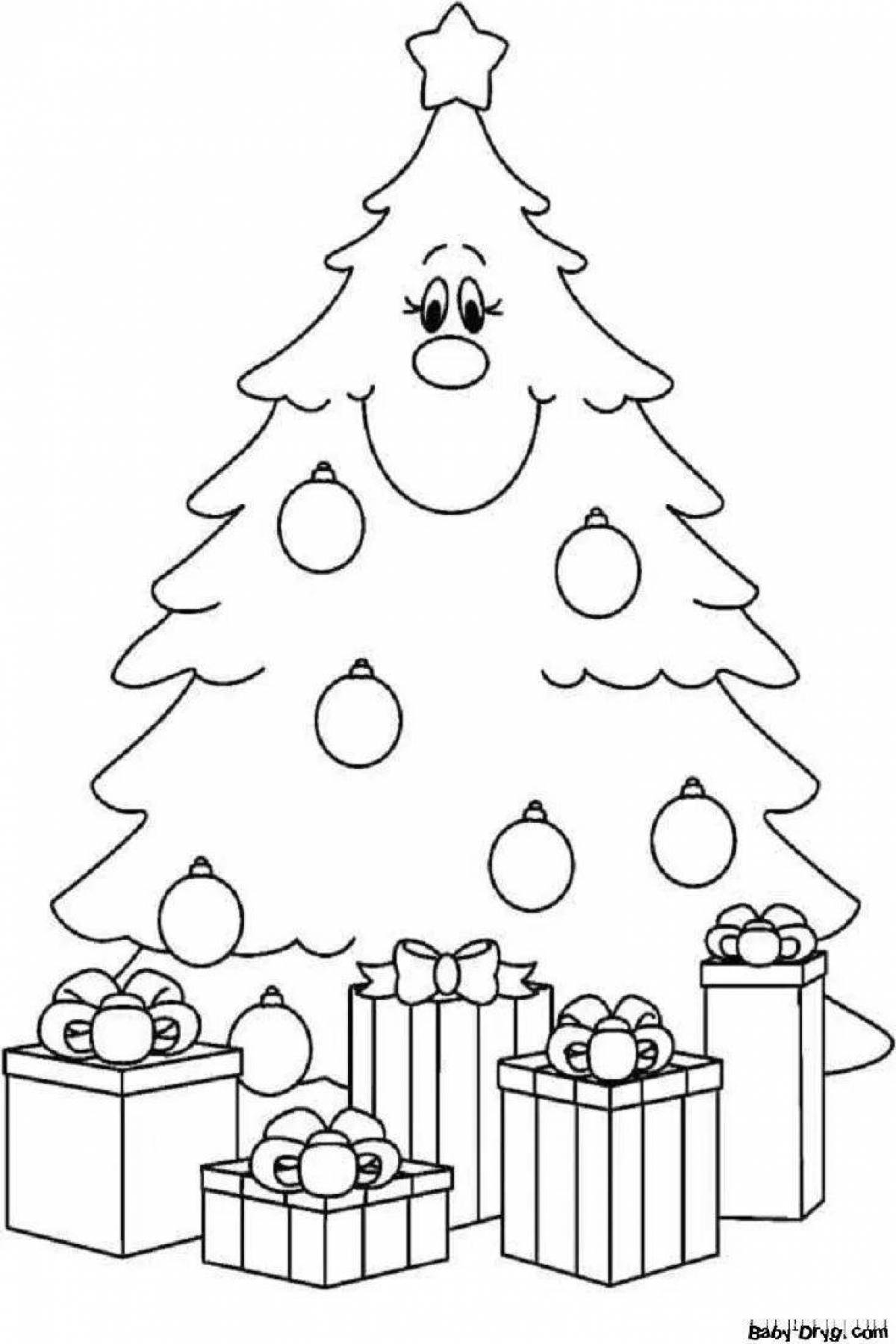 Грандиозная раскраска рождественская елка с шарами