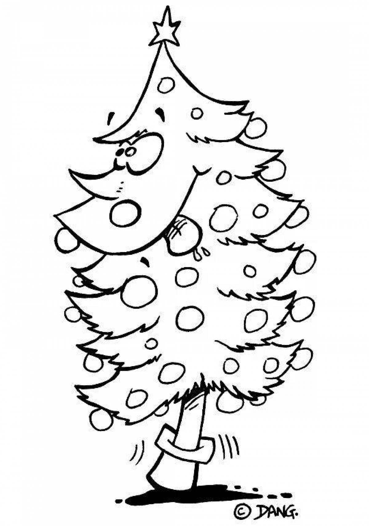 Гламурная раскраска рождественская елка с шарами