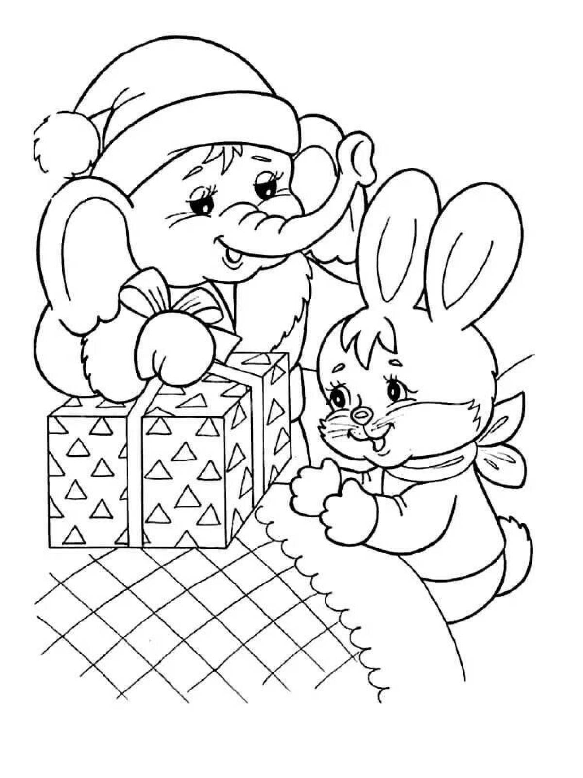 Coloring book cheerful hare new year