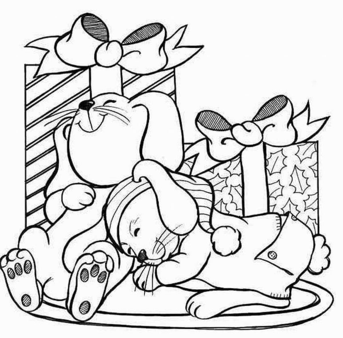 Christmas coloring book playful hare