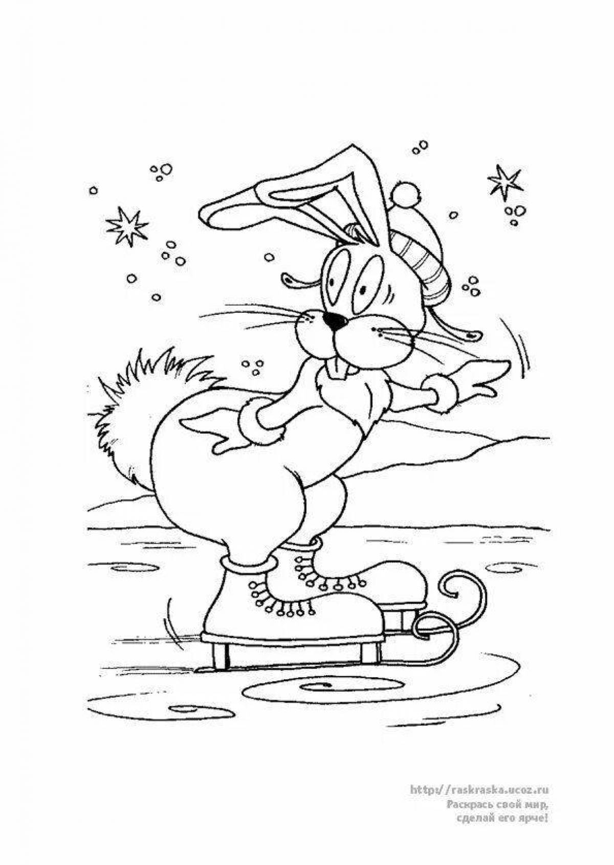 Coloring book jubilant hare new year