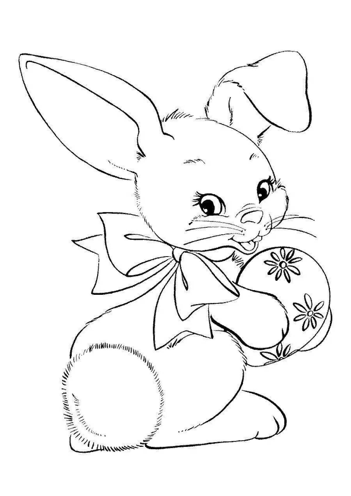 Coloring book New Year's rabbit filled with colors