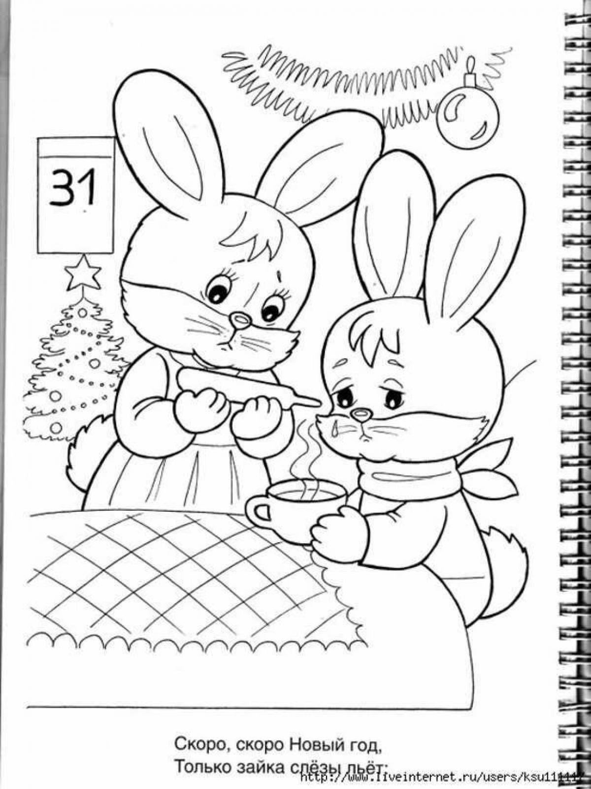 Christmas coloring funny hare