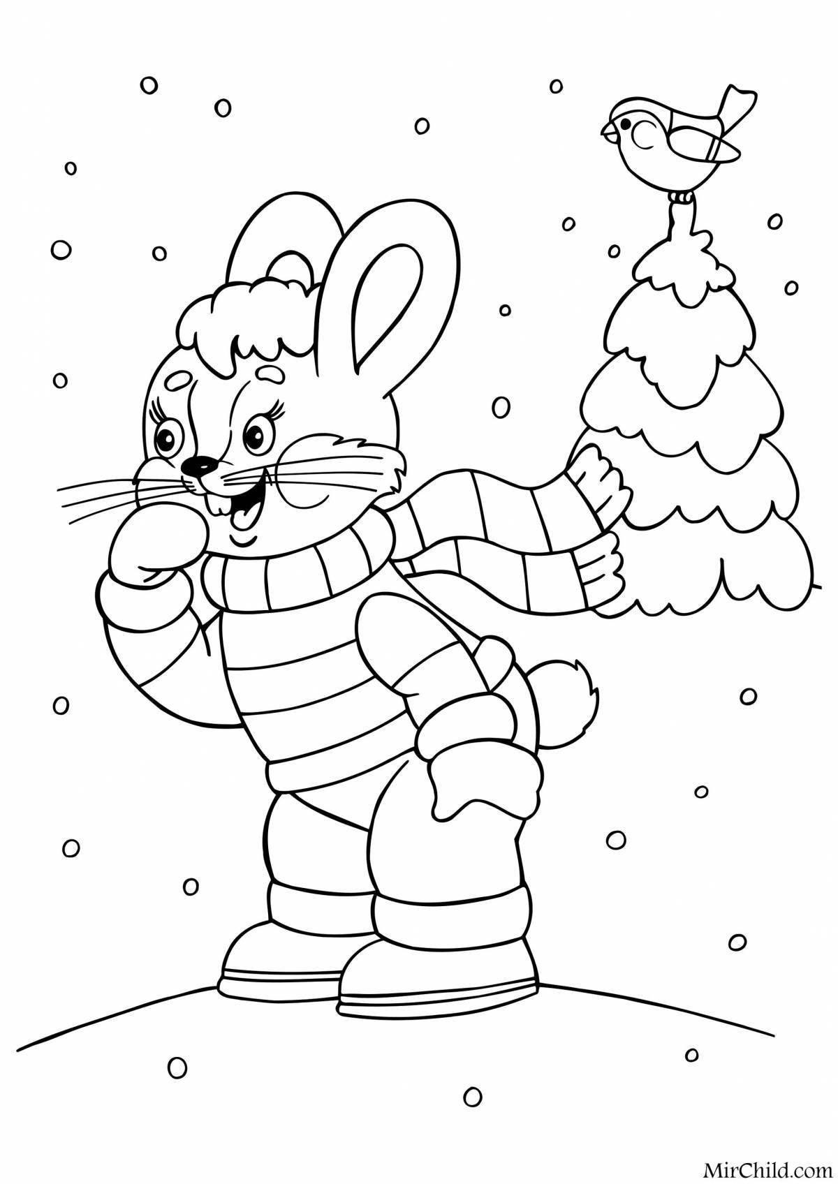 Christmas coloring book with bright hare