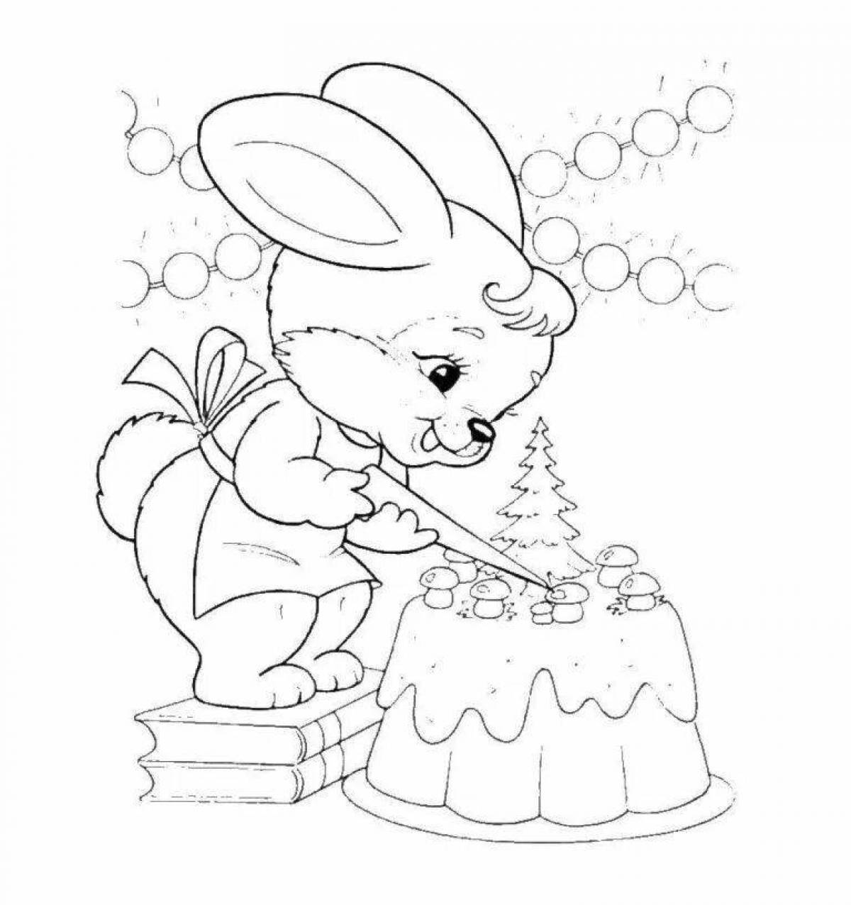 Coloring book jubilant hare for the new year