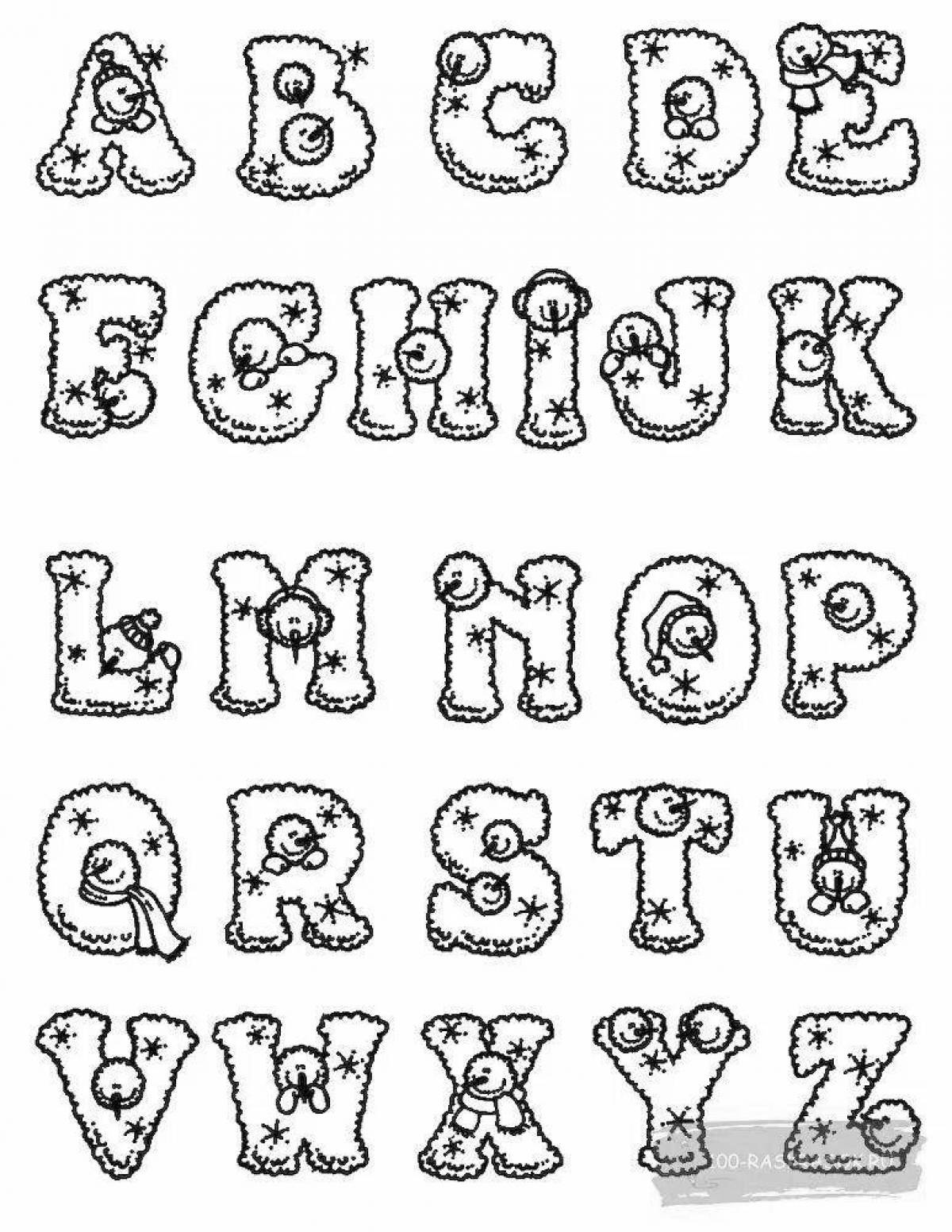 Glitter coloring english alphabet with eyes