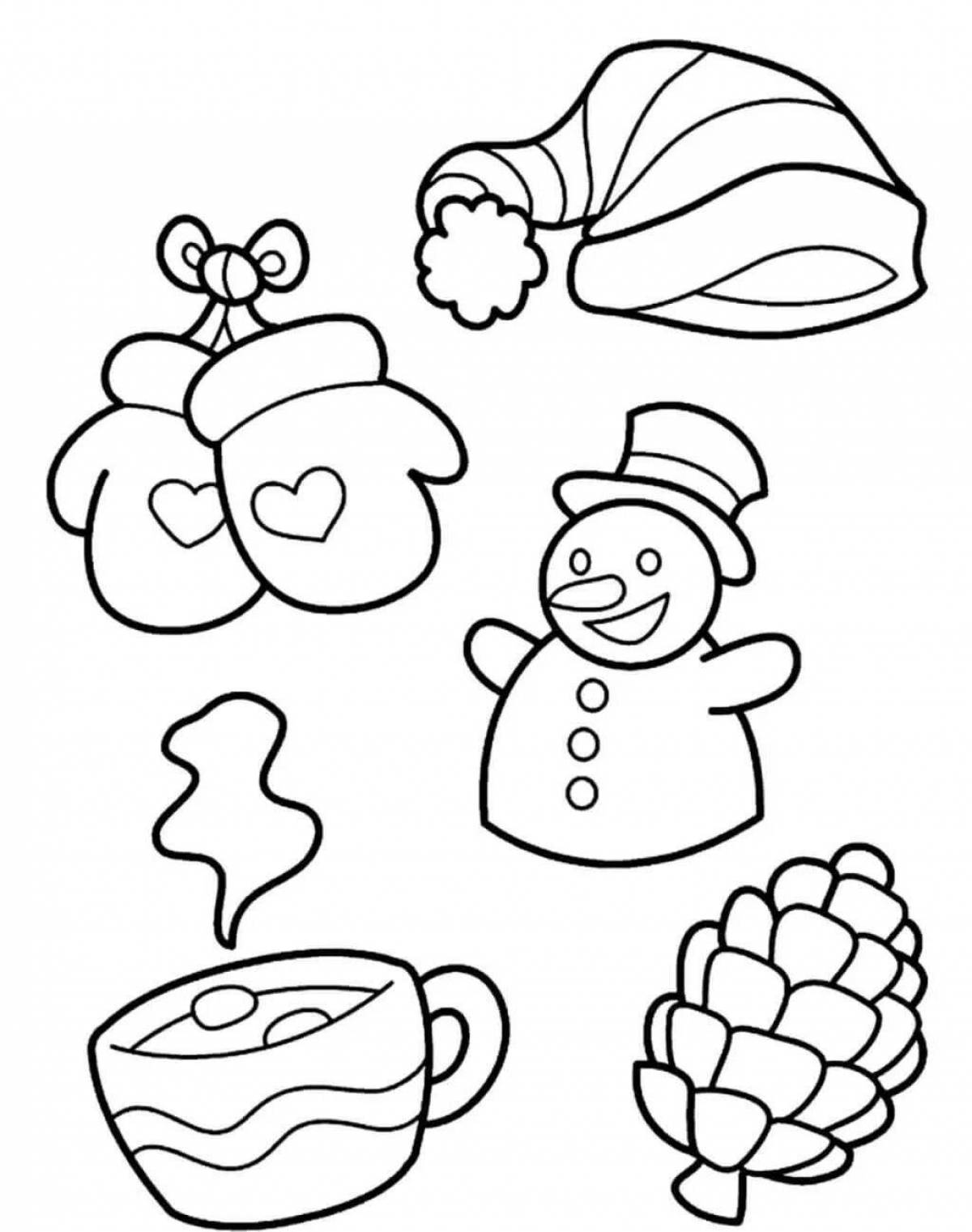 Joyful winter coloring book for children 2-3 years old