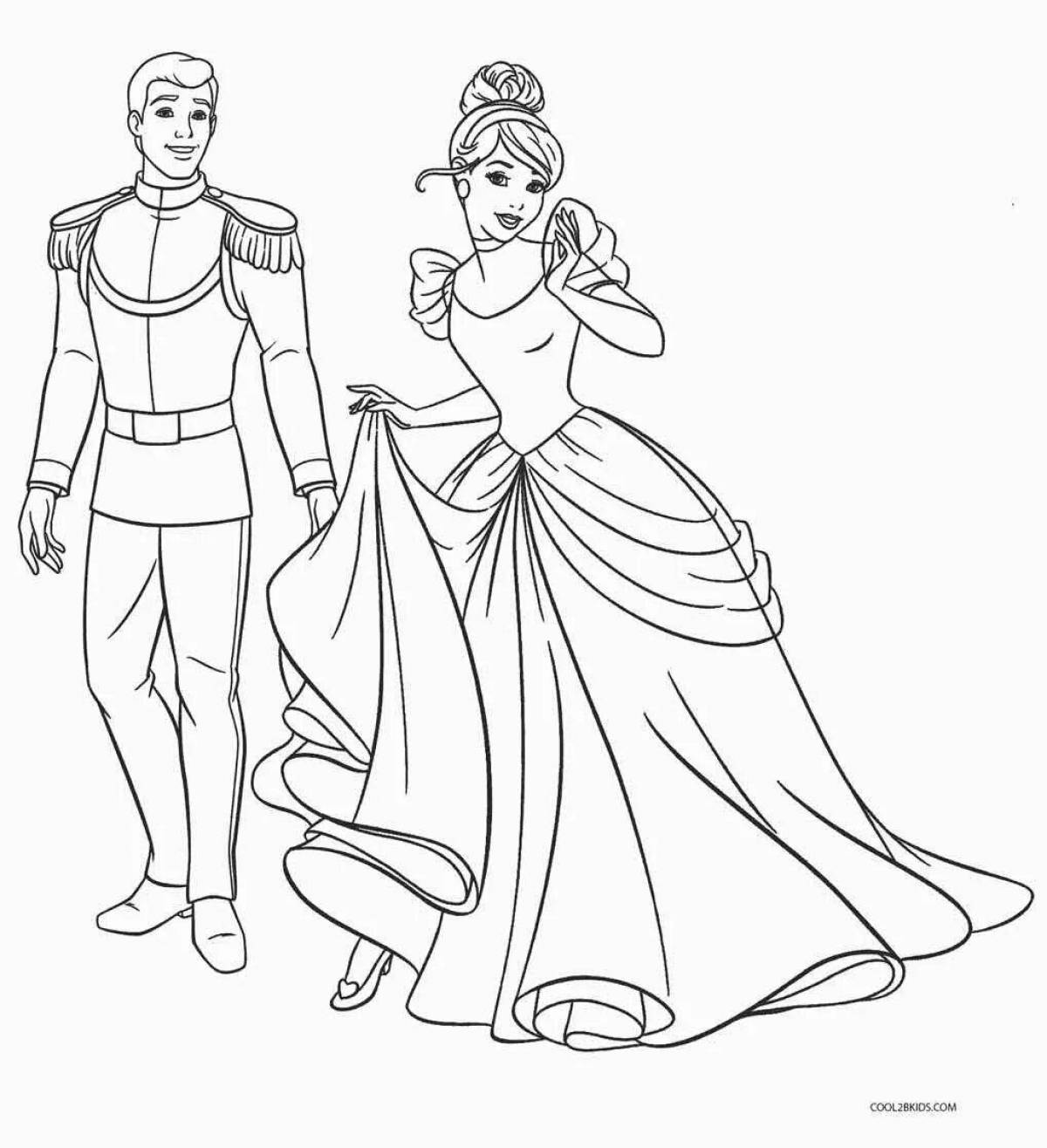 Glitter princess and prince coloring pages for kids
