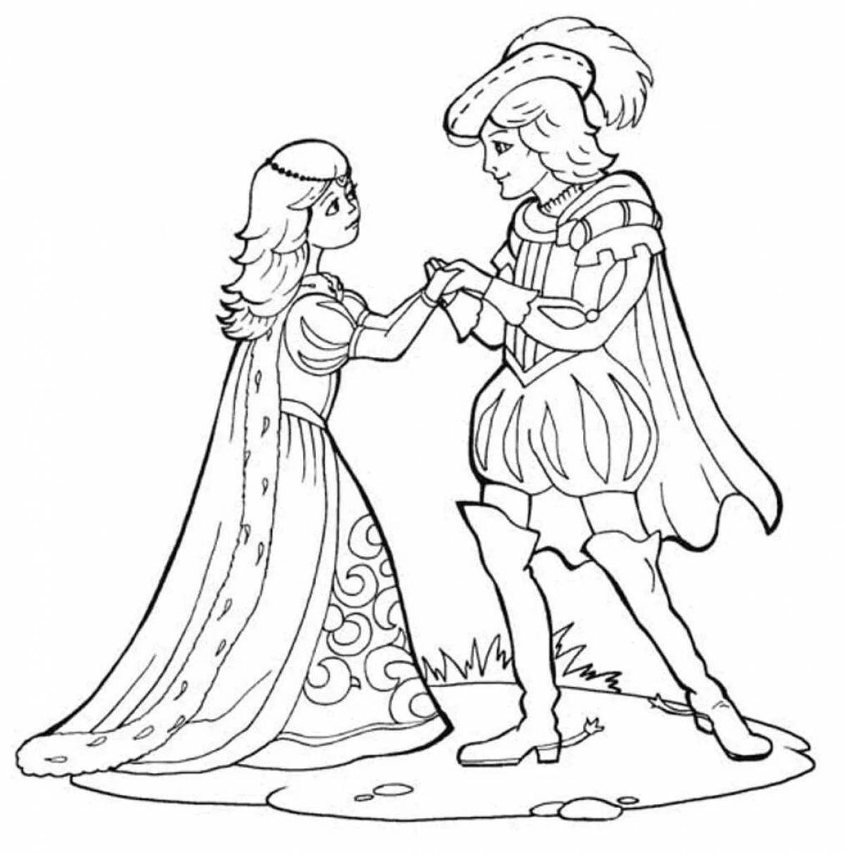 Glowing princess and prince coloring pages for kids