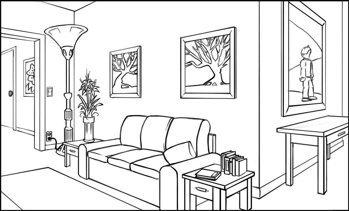 Grand coloring page room interior