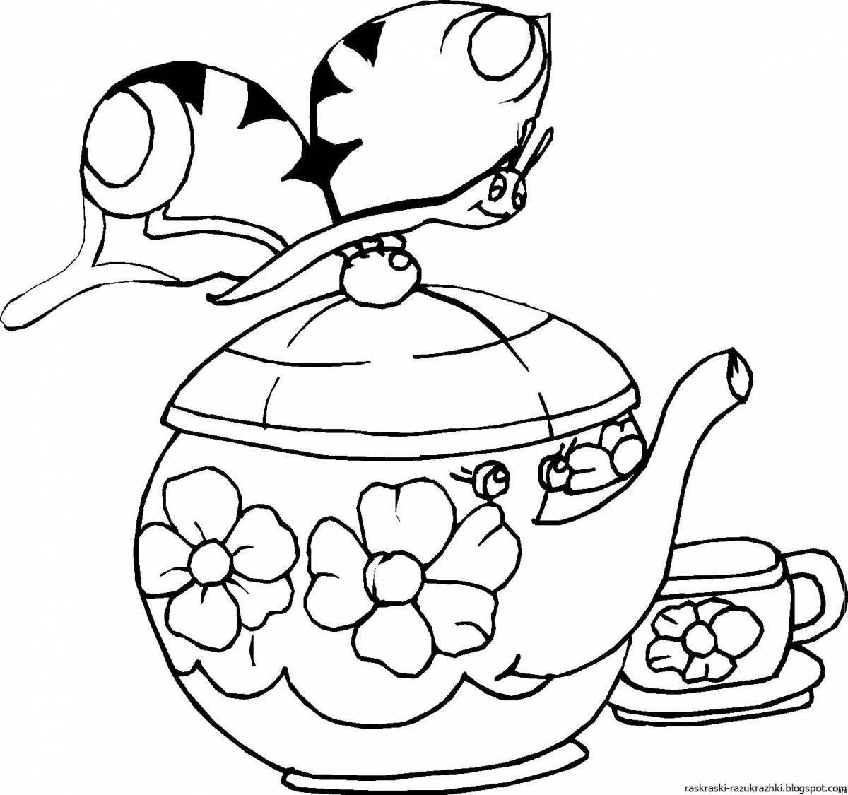 Playful tea set coloring page