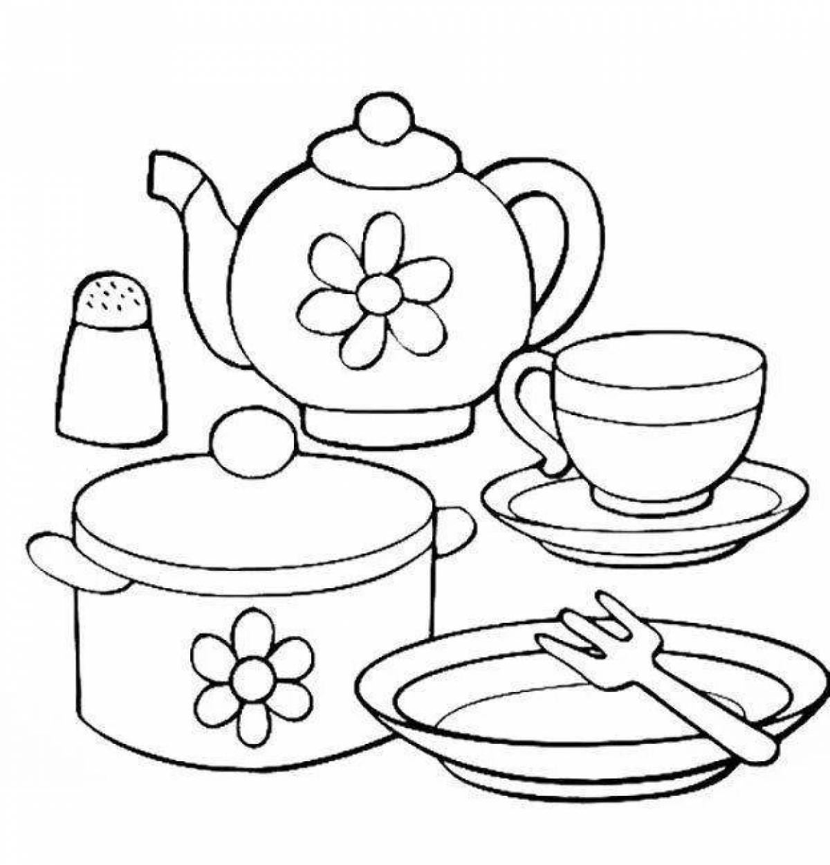 Coloring page refreshing tea set
