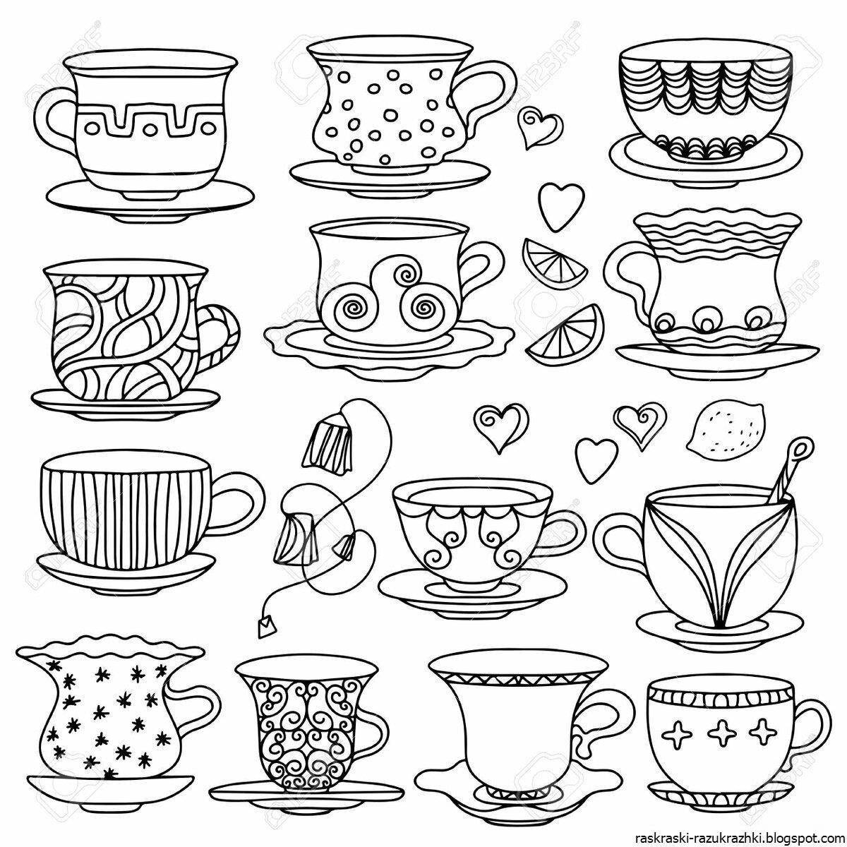 Traditional tea set coloring page