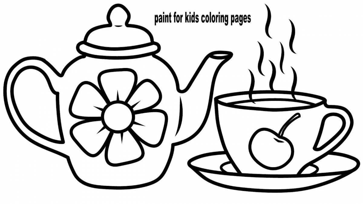 Festive tea set coloring page