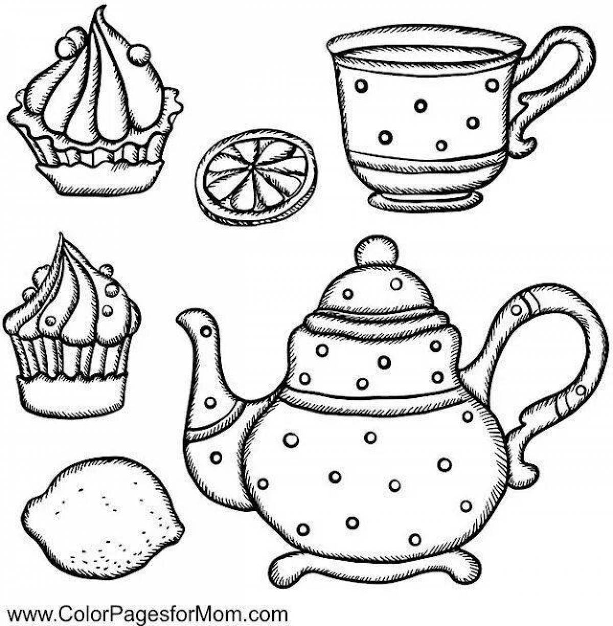Inspirational tea set coloring page