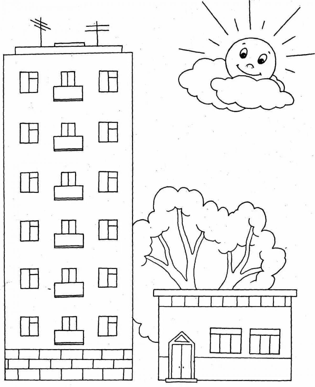 High-rise building coloring pages for kids