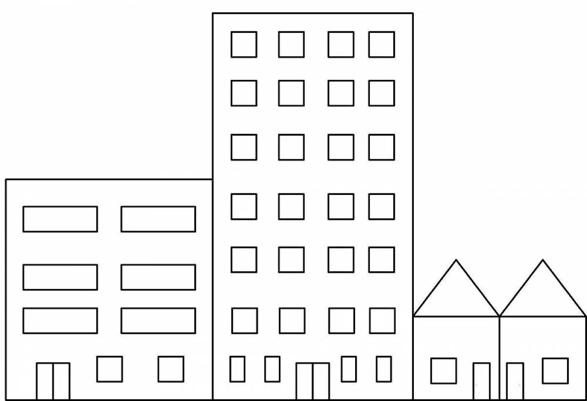 Adorable high-rise building coloring book for kids