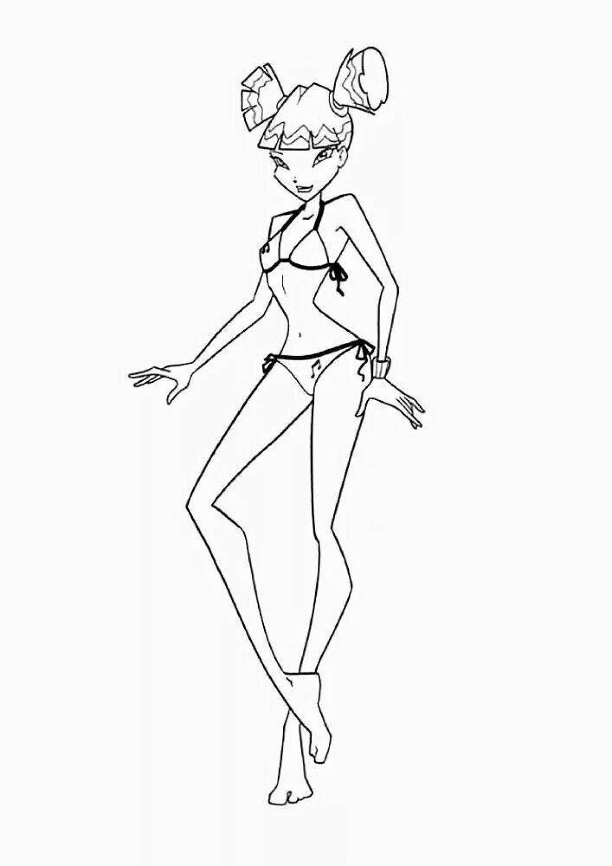 Coloring page serene girl in swimsuit