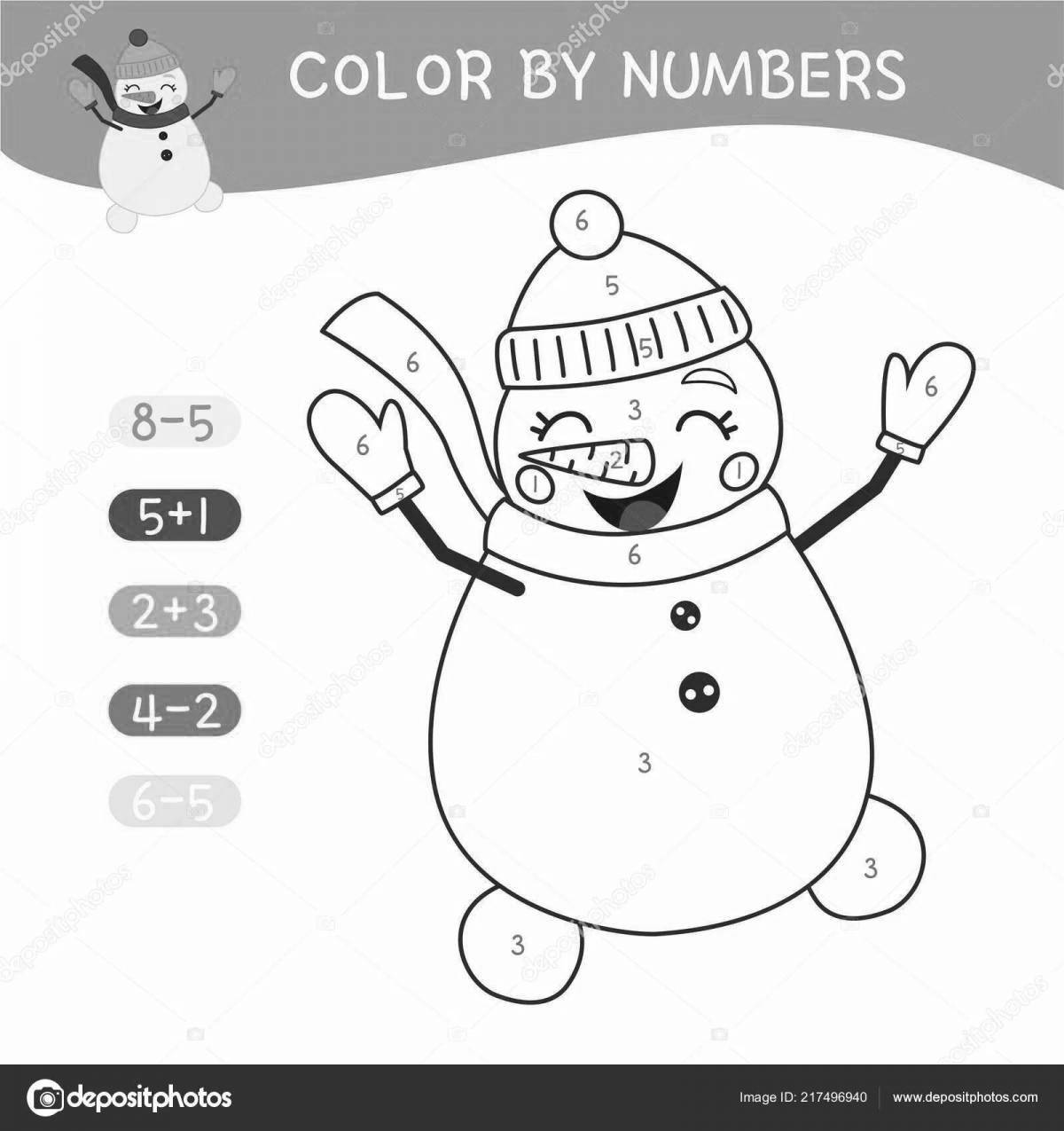 Joyful snowman coloring by numbers