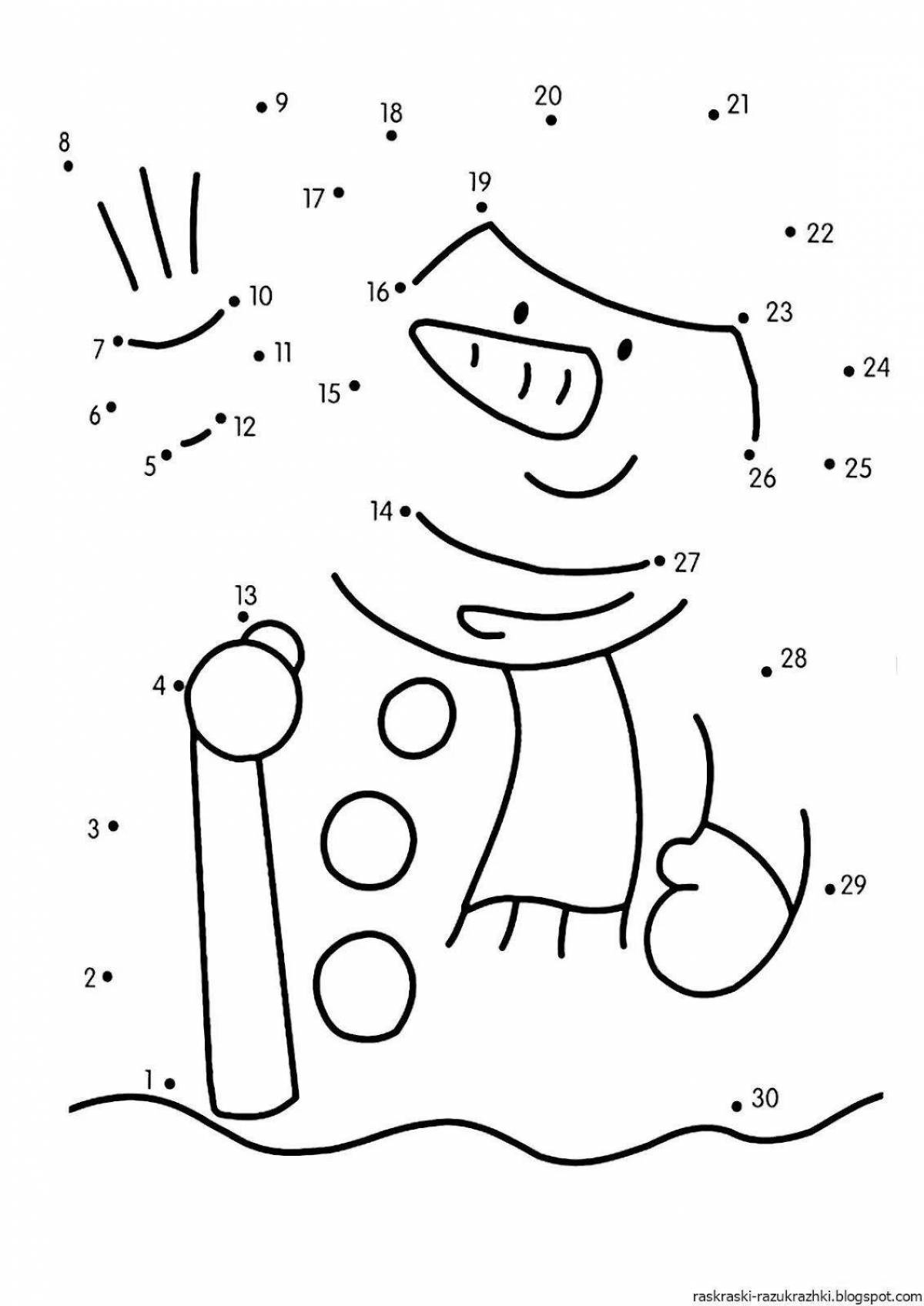 Adorable snowman coloring by numbers