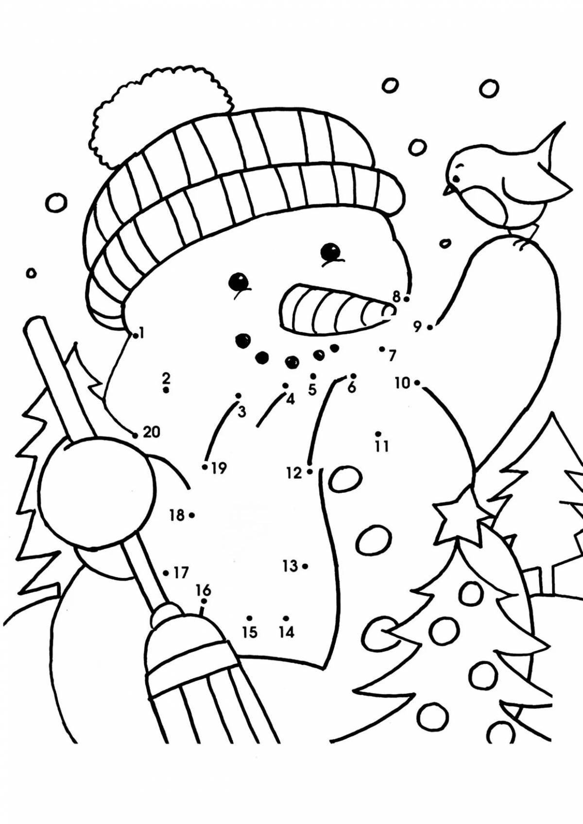 Веселая раскраска снеговик по номерам